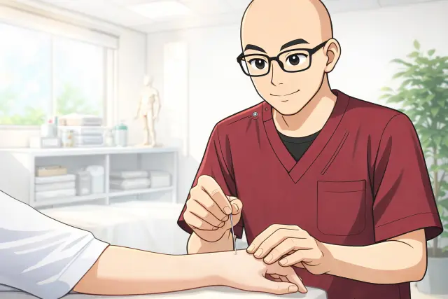 鍼灸師が鍼治療を行いながら患者の体調を整えている様子
