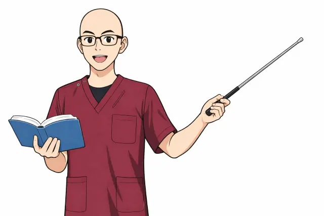 先生が腹診の説明をしているイラスト