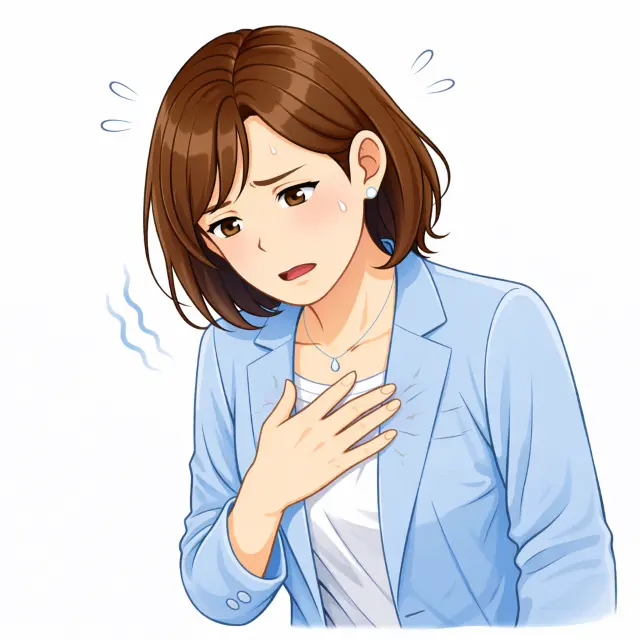 ストレスの影響で動悸などの自律神経の乱れを感じている女性のイメージ
