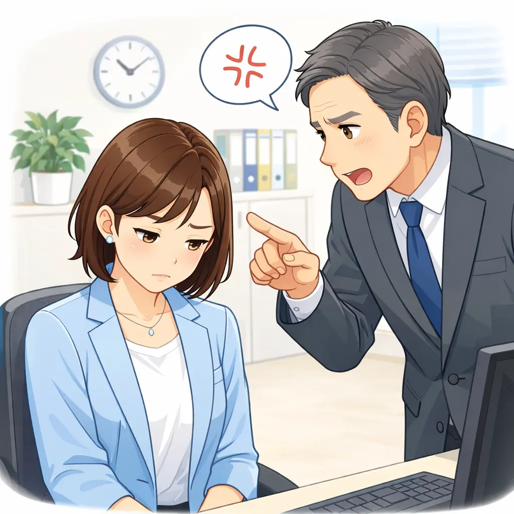 会社での人間関係によるストレスを感じている女性のイメージ