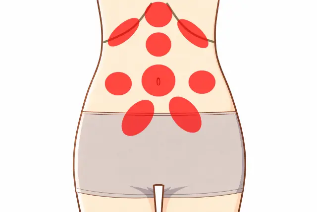 吐き気と胃の重さが続く機能性ディスペプシアの方にみられた腹部の反応点
