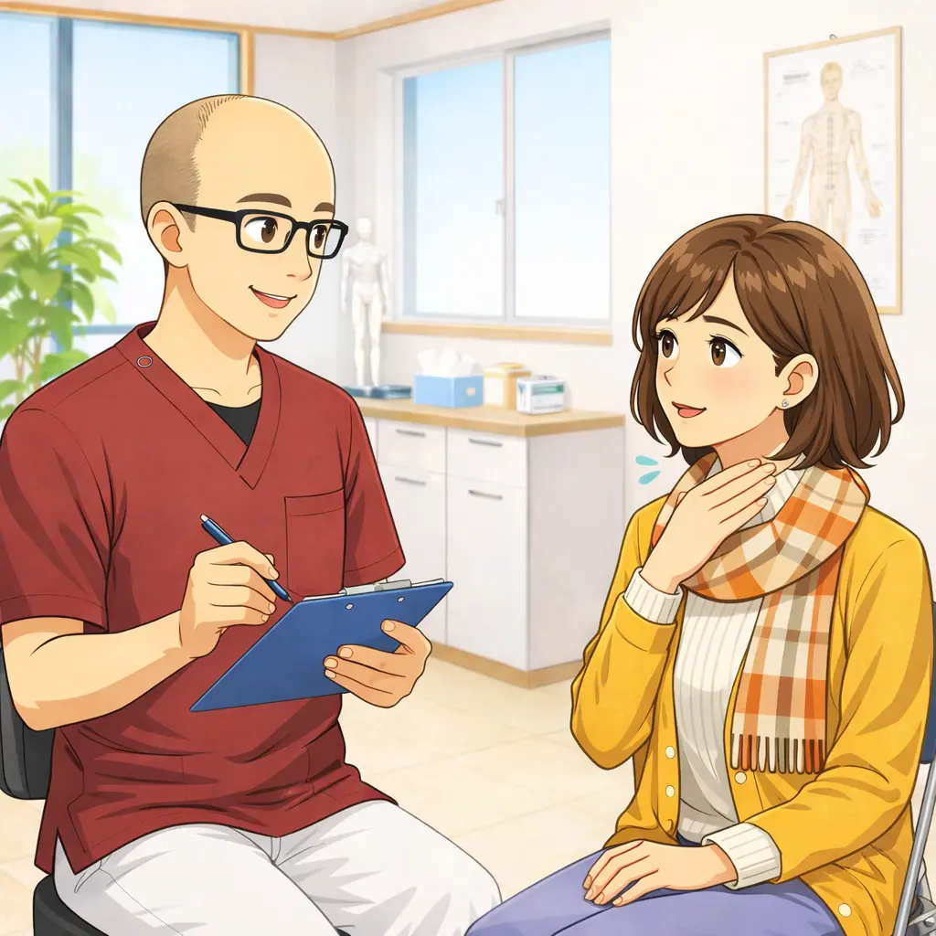 喉の不調を鍼灸院に相談しにきた女性
