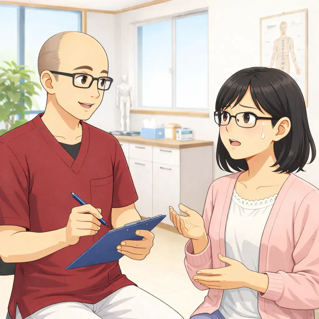 鍼灸院で自律神経の不調を相談する女性