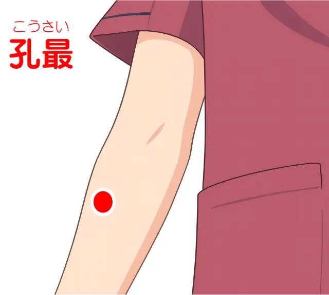 痔の痛みや出血に使われるツボ「孔最」の位置を示した図