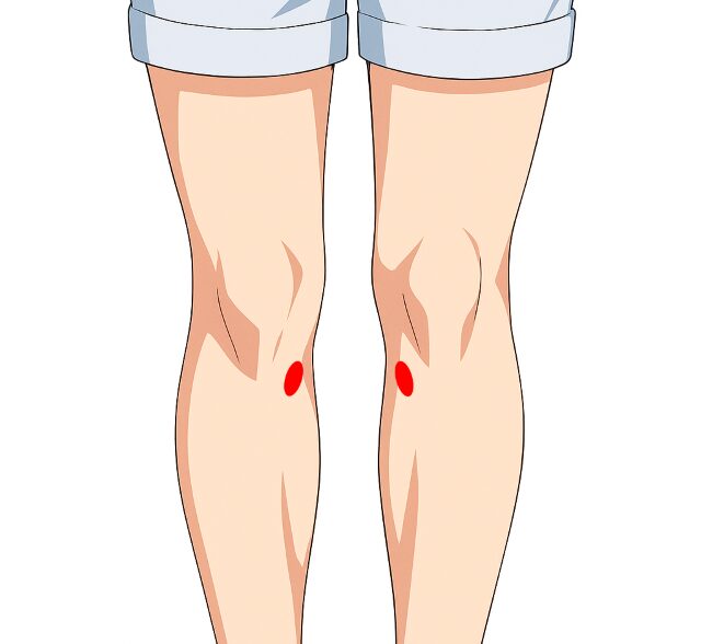 膝の内側にあるツボ「陰陵泉」の位置を示した図解