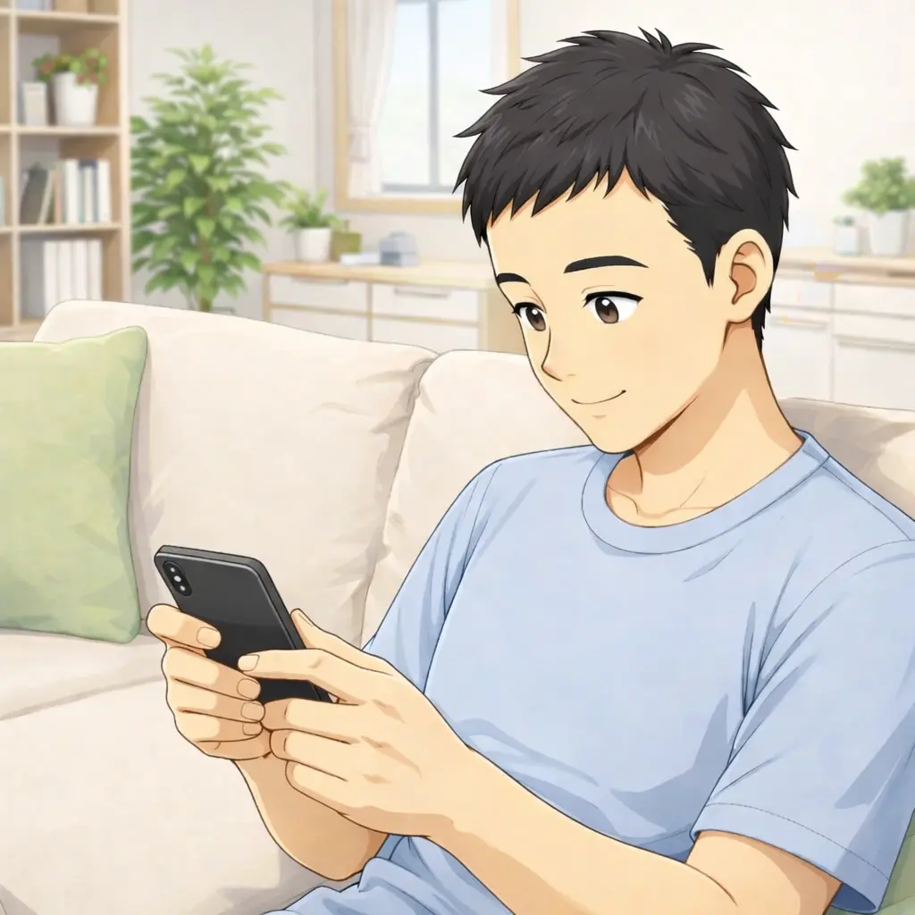 鍼治療の動画を見て効果を調べる様子