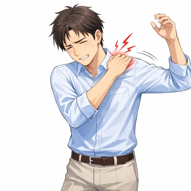 五十肩の痛みを感じる男性