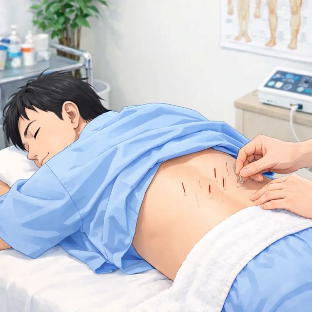 腰痛に対する鍼灸施術の様子