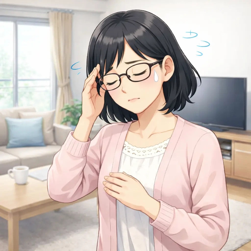 めまいで不安を感じる女性