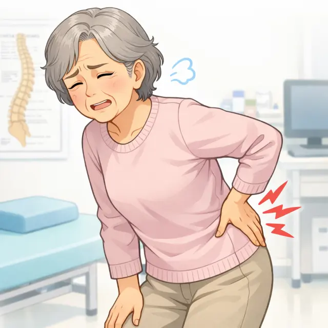 お尻から太もも、脛にかけて痛みやしびれを感じている女性