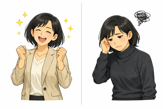 鍼が効いた人と効かなかった人を対比した女性のイラスト