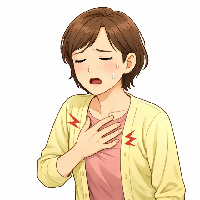 更年期障害により胸の違和感や不調を感じる女性
