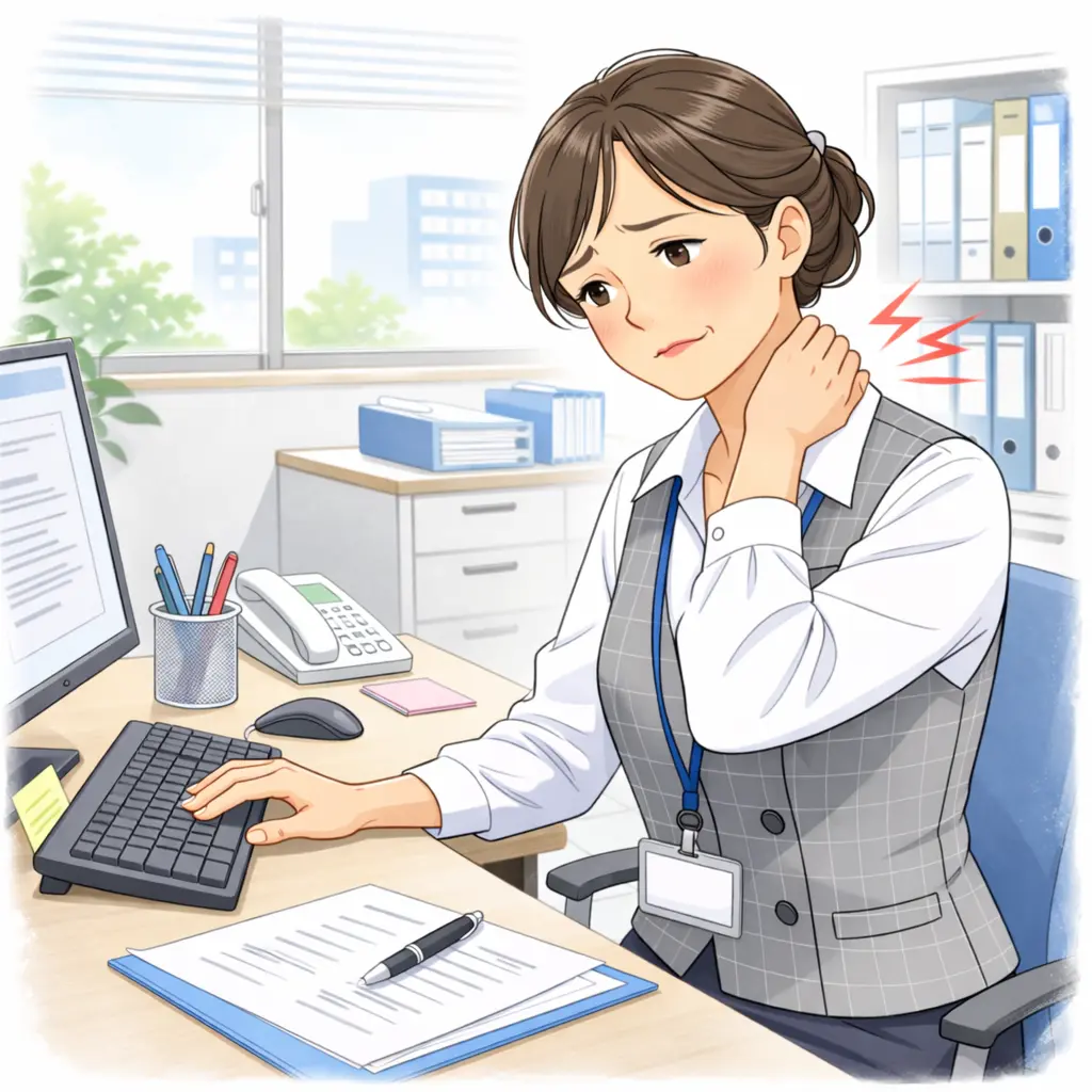 3ヶ月続く左肩と首の痛みに悩む女性