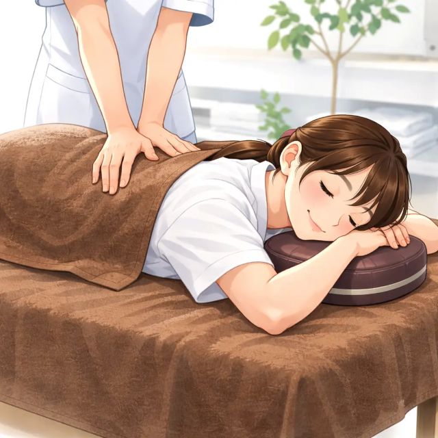 強いマッサージを受ける女性