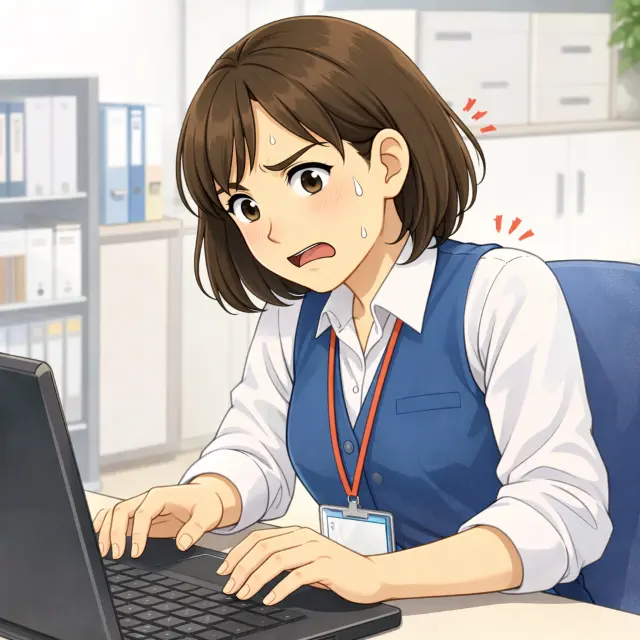 デスクワークで緊張している女性