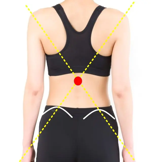 背中中央にある脊中(せきちゅう)の位置を示す図