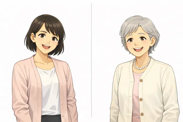 若い人と年配の人を対比した女性のイラスト