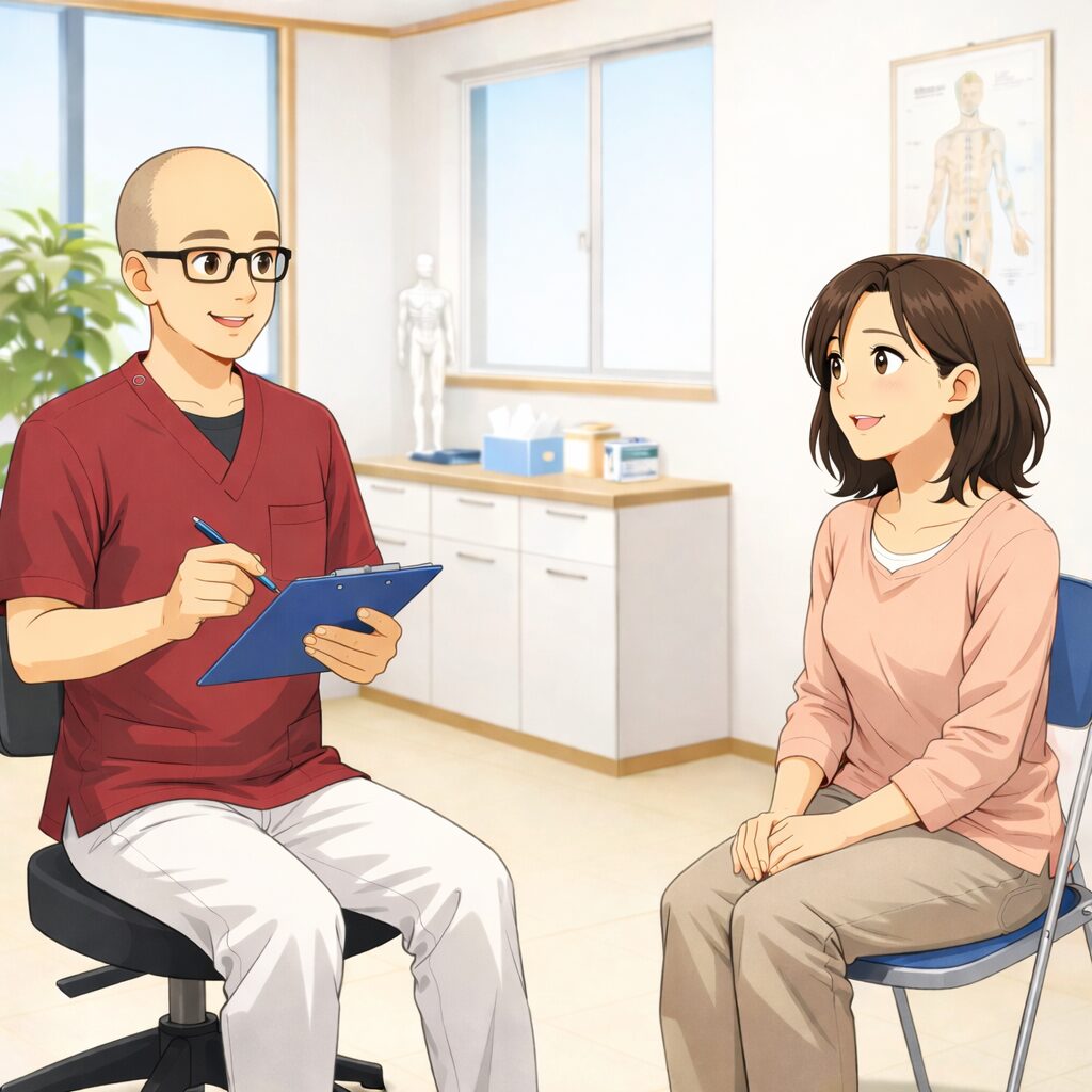 施術期間について説明する鍼灸師