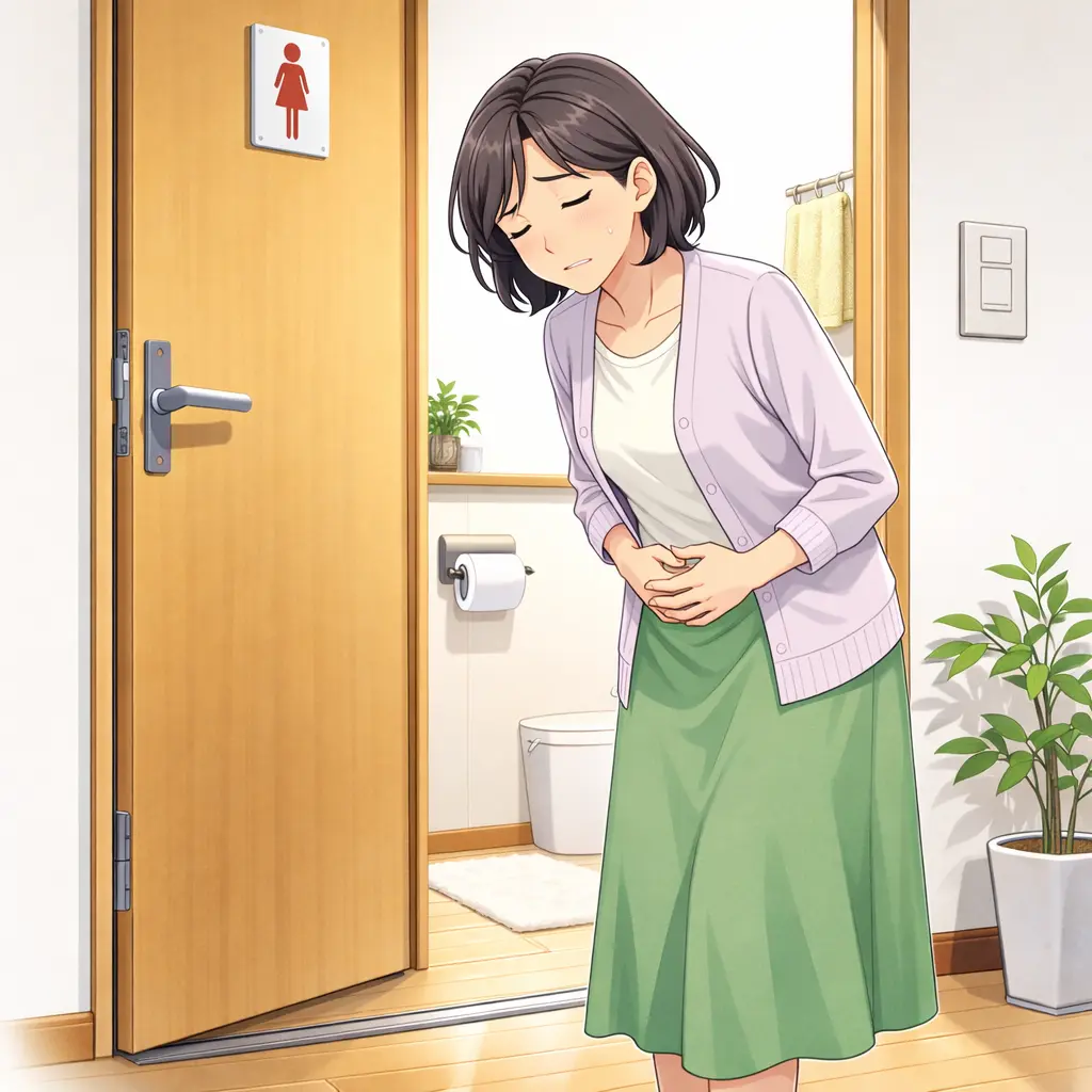 下腹部に不快感を感じる女性