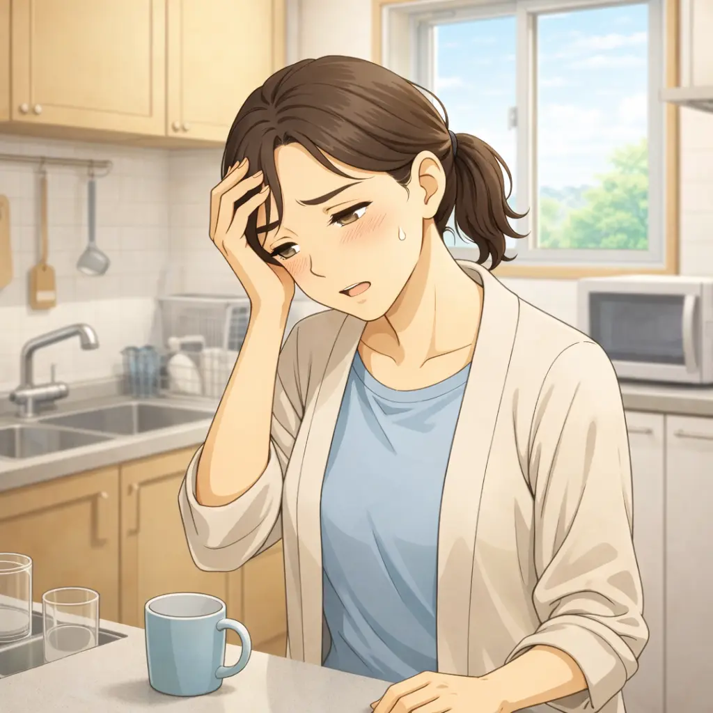 寝不足で体調不良の女性