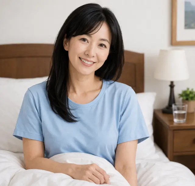 眠れて安心している女性