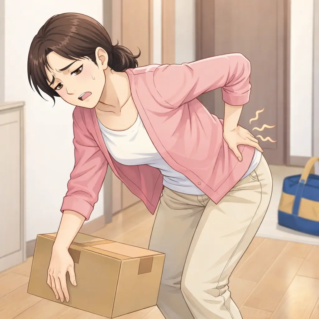 ぎっくり腰で腰を押さえる女性