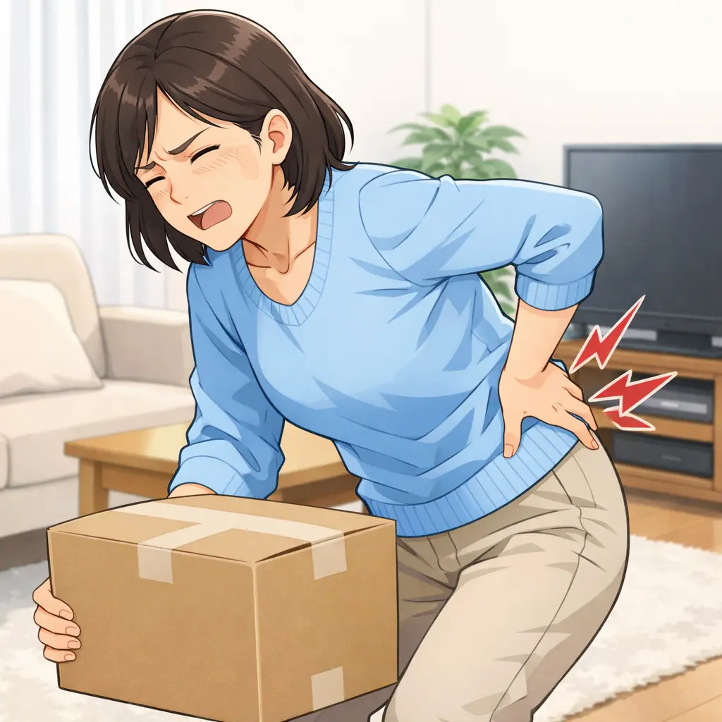 荷物を持ち腰を痛めた女性