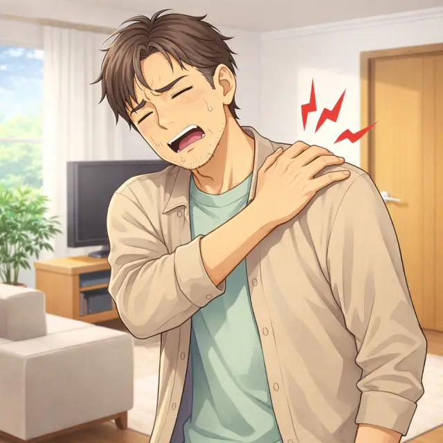 肩関節の痛みを感じる男性