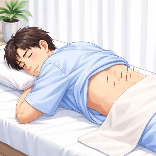 鍼施術を受けている男性