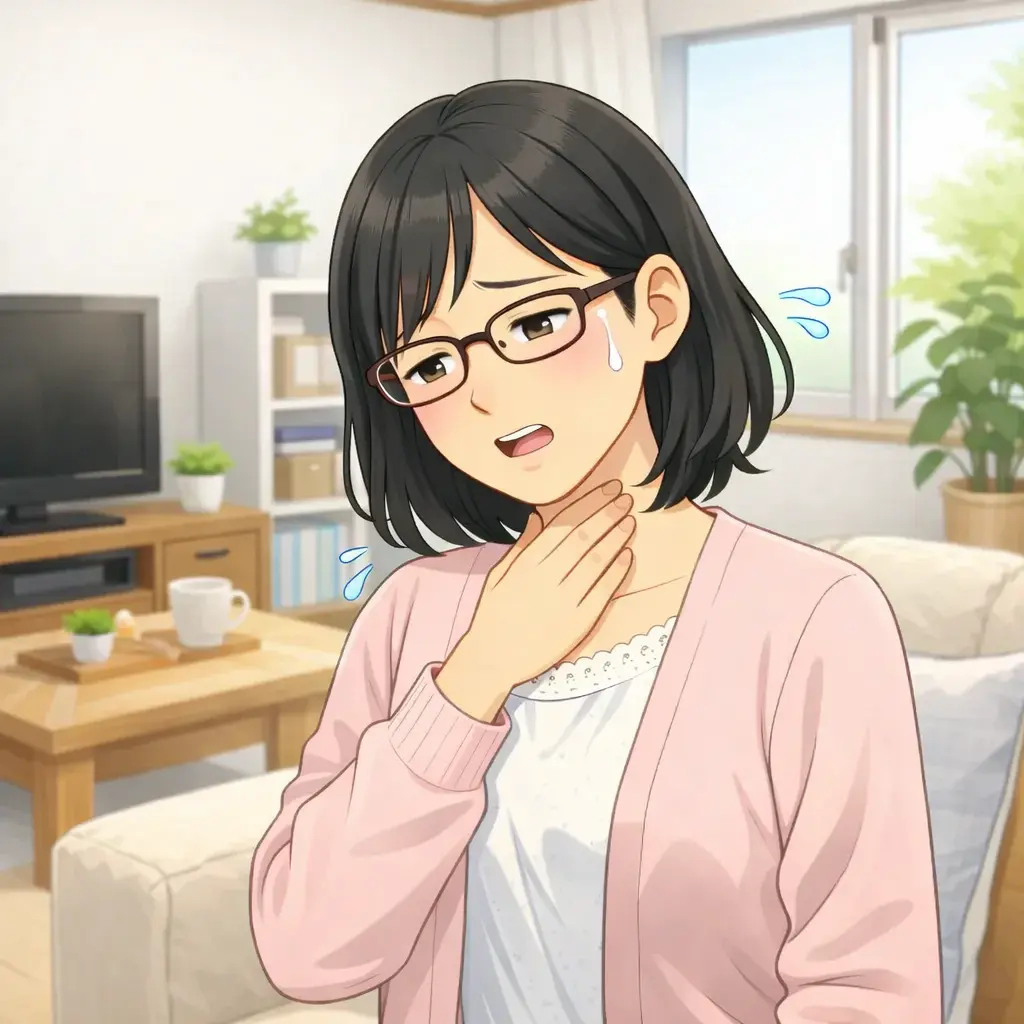喉に違和感を感じる女性
