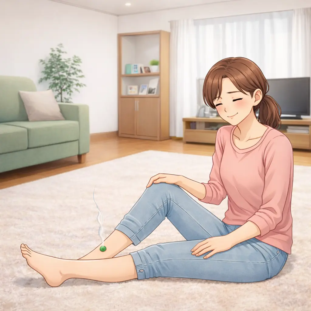 妊活で三陰交にお灸をしている女性