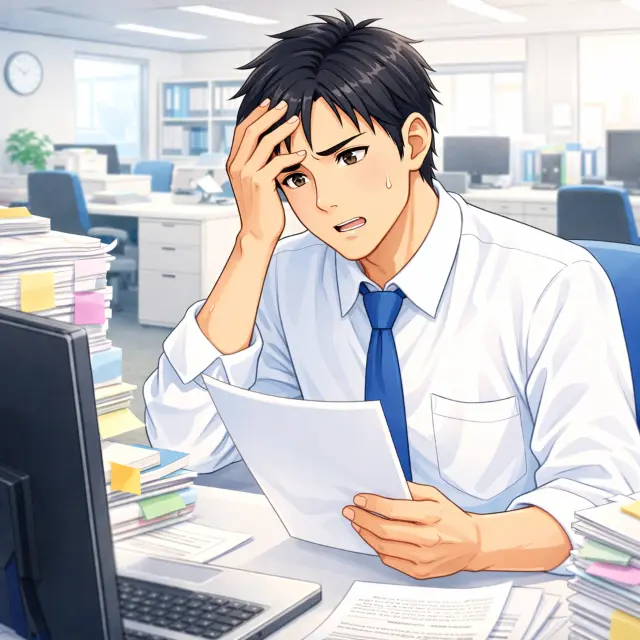 仕事のストレスで疲労が続いている男性