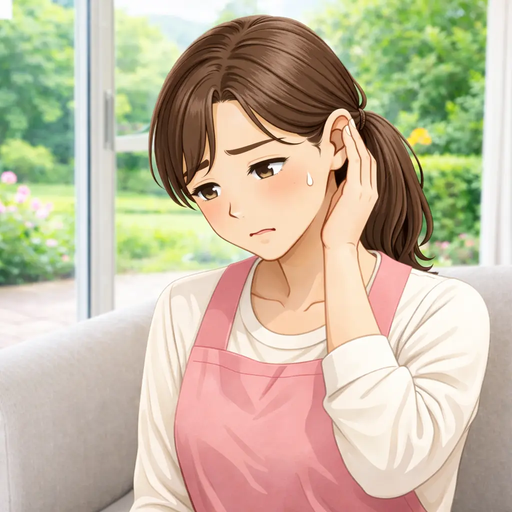 耳に違和感を感じる女性