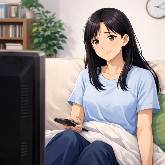 テレビを見ながら過ごす女性