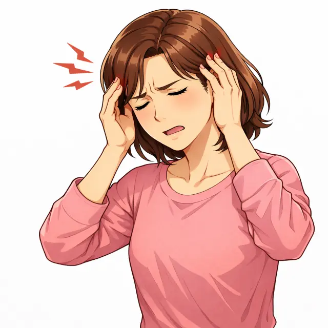 機能性頭痛で頭を押さえる女性