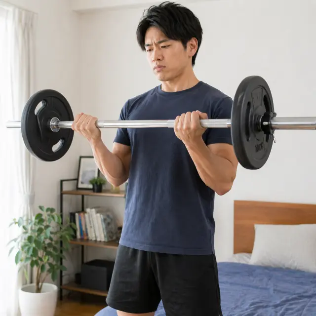 バーベルを持ち上げる男性