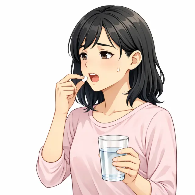 痛み止めを服用する女性