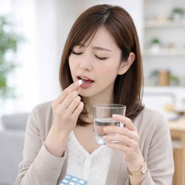 鎮痛剤を服用する女性