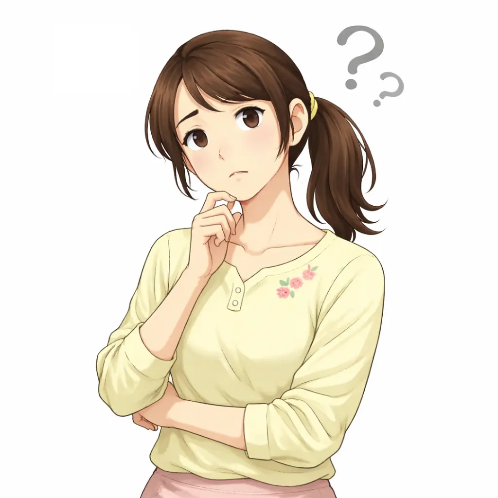 顎に手を当て考え込む女性