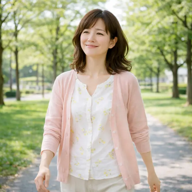 公園を散歩する女性