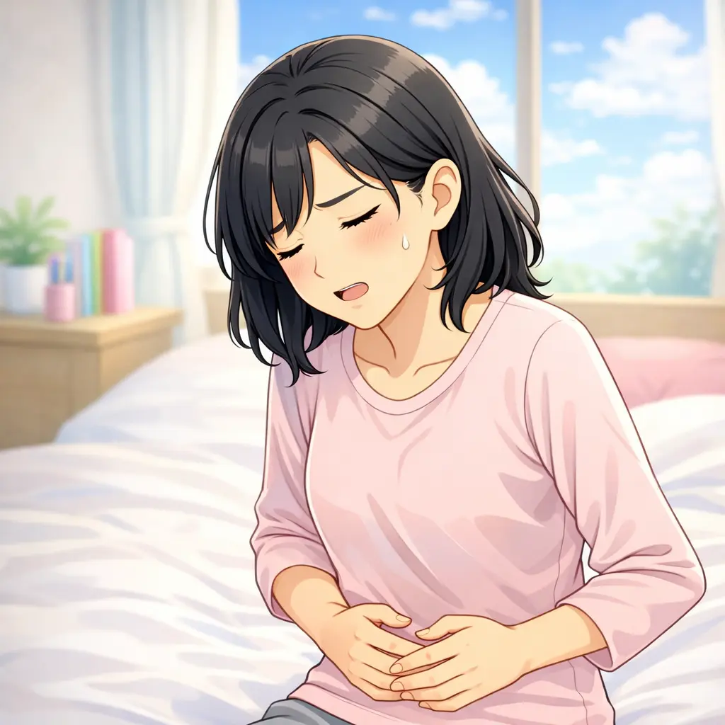 下腹部に手を当てる女性