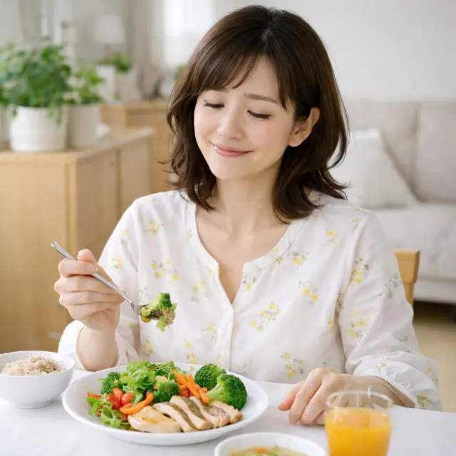 食事をしている女性