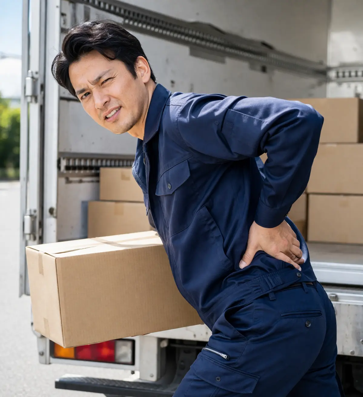 臀部を押さえている男性