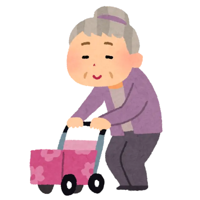 シルバーカーを押して歩く女性