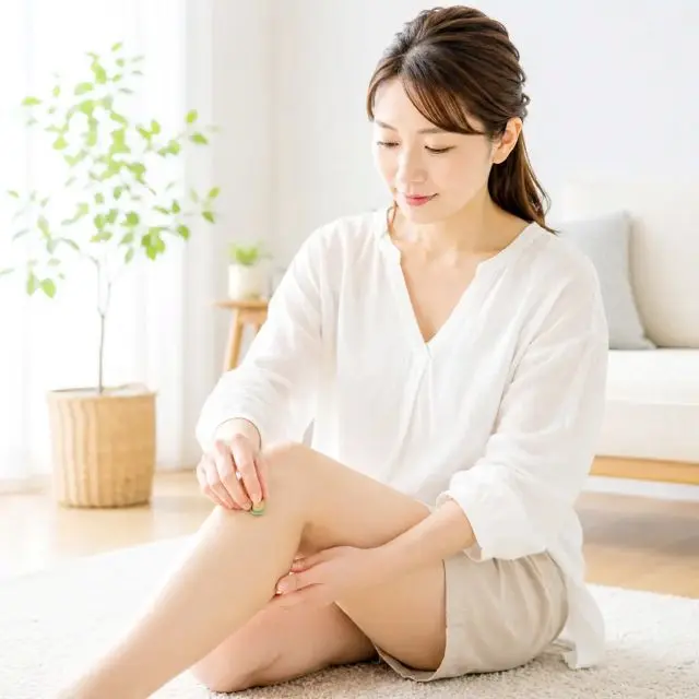 足にお灸をしている女性
