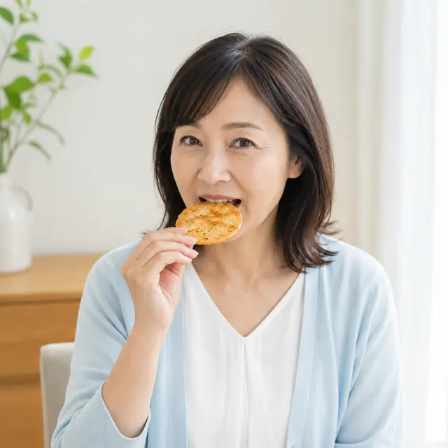 せんべいを食べる女性