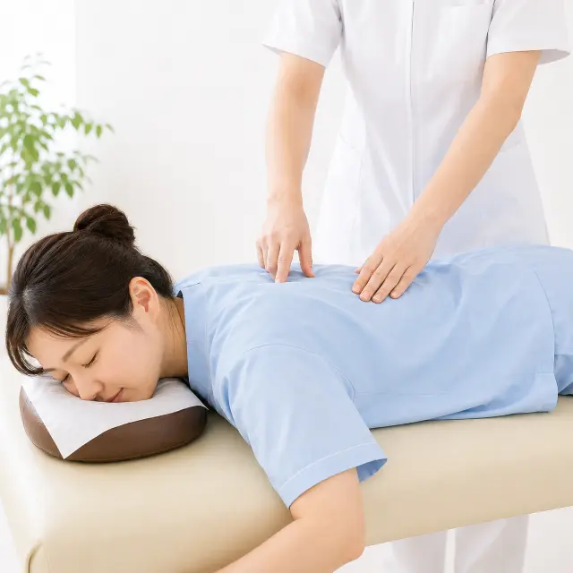 女性の背中に手を当てる様子