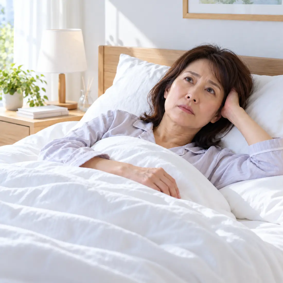 ベッドで横になっている女性